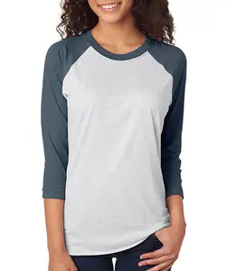 Womens custom made wholesale Simple Basic 100% Cotton Baseball 3/4 raglan sleeve T-shirt women's sports t shirt