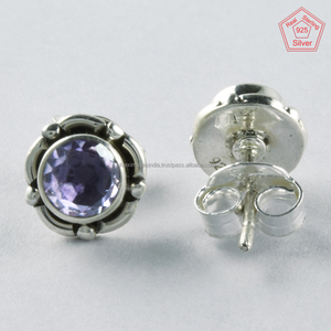 round <b>Amethyst</b> Stone 925 Sterling Silver <b>Stud</b> <b>Earrings</b> Unisex Jewelry for Wedding Gift Party Engagement or Anniversary - Product Image 3