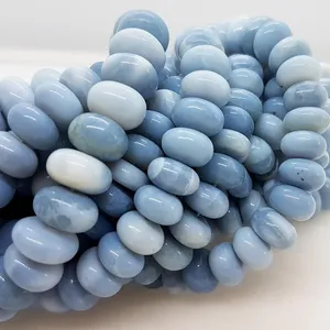 Blue Opal Smooth Rondelle Gemstone Beads, Loose Smooth Beads Strand For Making Necklace, Polished Gemstone Beads