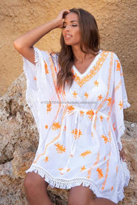 Hot Sale 2019 Collection Embroidered Fringe Hem <b>Beach</b> Kaftan Dress Wholesale Apparel <b>Women</b> Elegant Sexy Bikini <b>Cover</b> <b>Up</b> Tunic - Product Image 2