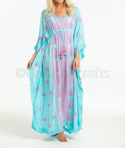 100% rayón Kaftan Resort de lujo sexy desgaste Aari hecho a mano trabajo de bordado con encaje de ganchillo de la longitud del tobillo transpirable kaftan largo - Product Image 1