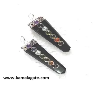 Tourmaline noire naturelle 7 Chakra pendentif en acier inoxydable métal en relief pierre Chakra Points guérison mode pendentifs breloques - Product Image 1