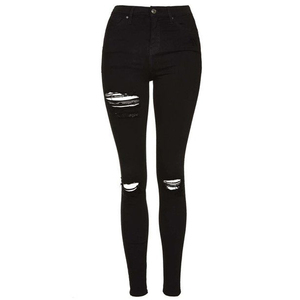 กางเกงยีนส์ขาดๆ สไตล์ใหม่ สีดำ ระบายอากาศได้ดี ไซส์ใหญ่ เอวสูง สำหรับผู้หญิง ฤดูใบไม้ร่วง - Product Image 1
