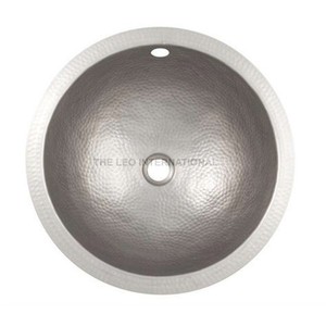 High Grade Sink <b>Round</b> Shape Wash <b>Basin</b> Bathroom Hanging Hammered Texture Shiny Silver Polished Sustainable Feature - Product Image 1