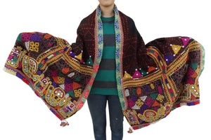Châle bohème vintage brodé à la main, couverture banjara en laine, vente en gros, 1 pièce - Product Image 4