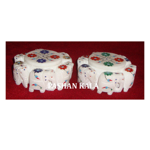 <b>Elephant</b> Designer Marble Inlay Jewelry Box - Product Image 1