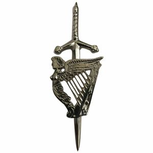 Broche Kilt Écossais 4 \ "Antique/Chrome Highland Kilt Pin Irish Harp Type Flugelhorn Laiton Matériel Instrument de Musique Accessoire - Product Image 2