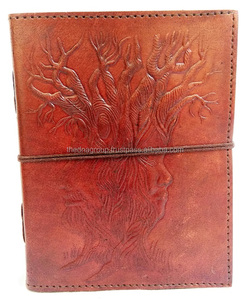 Vente en gros Agenda fait à la main en cuir véritable Face d'arbre avec fermeture à sangle Cahier avec papier recyclé pour les écoles - Product Image 1
