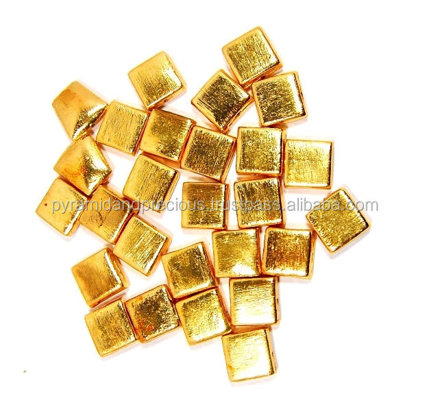 Brushed Square Shape Beads 24K Gold Plated on Brass 14mm Size Gold Plated  Bead Gold Bead for Jewelry Making