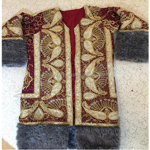 Women's Ethnic Fashion Traditional Velvet Winter Bomber Jacket with Puff Sleeves V-Neck Collar Unique Style Fur Trim Wool-Lined - Product Image 3