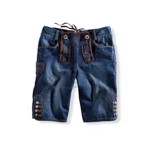 Oktoberfest Jeans Blue Denim Jean Shorts Geborduurde Zakken Vrouwen (Beieren Party Vrouwen Korte)