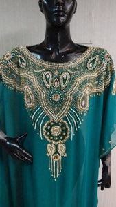 Abaya — caftan marocain, embellir, fait à la main, bleu marine, 2015 - Product Image 5