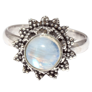 Anillo de plata de primera ley con piedra lunar para mujer, sortija, plata esterlina 925, piedra lunar, Arco Iris, color blanco, redondo, 925 - Product Image 2