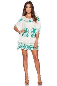 Vestido tipo Poncho para playa y complejo turístico, estilo mexicano, con cordón en la cintura, bordado de pavo real y pájaro - Product Image 4