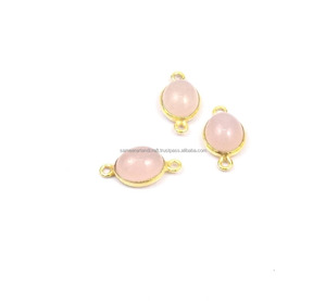 925แฮนด์เมดขอบเชื่อมต่อด้วยพลอยคาลซิโดนีสีชมพูคู่ชุบโลหะ/ทองแดง/ทองเหลืองสำหรับทำเครื่องประดับทำลูกปัดขนาดมม. - Product Image 1