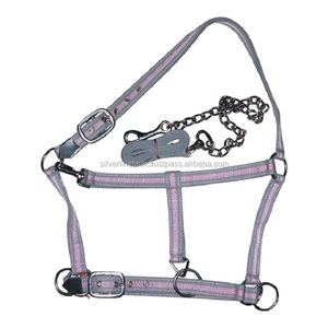 Ensemble de harnais de conduite de cheval de qualité supérieure avec licou de course de chevaux en nylon rembourré doux avec imprimé rose noir vert - Product Image 5