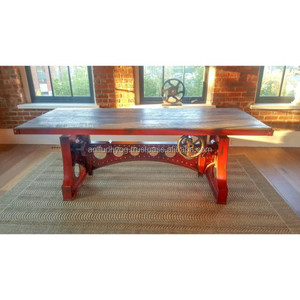 The American <b>Industrial</b> Reclaimed <b>Wood</b> & Steel <b>Dining</b> Crank <b>Table</b> - Product Image 1