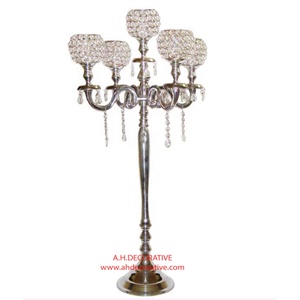 Candelabro de plata, 5 brazos con bola de cristal para decoración de luz de té, cuentas colgantes de cristal, candelabro de Metal hecho a mano de nuevo diseño - Product Image 1