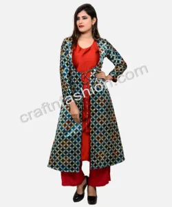 Exclusive Ajrakh Gaji Silk Kurti -Ajrakh Masru silk Tunic kurta- Ajrakh hand block printed Kurta-Tunic-Boho silk dress