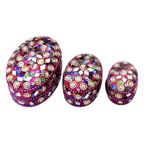 Conjunto organizador de joyas, caja de almacenamiento de diseño fabuloso de forma ovalada, caja de Rajasthani baratija, caja de collar artesanal - Product Image 3