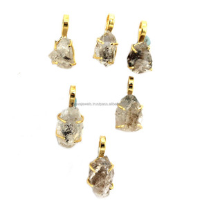 Colgante de GEMA de diamante Natural herkimer, colgante de aspecto crudo rugoso, enchapado en oro de 24k para collar de cadena - Product Image 3