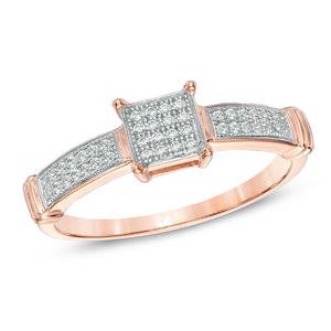 Anillo de Boda con Diamante Redondo Real de 0.60 TCW en Oro Rosa de 14K |   Anillo de Diamantes en Forma de Cuadrado para Mujer, Joyería Fina para Novia, Regalo - Product Image 1