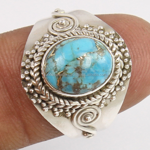 Anillo de Plata de Ley 925 con Turquesa Azul Cobre de Forma Ovalada, Engaste Vintage, Joyería Artesanal para Bodas y Fiestas - Product Image 2
