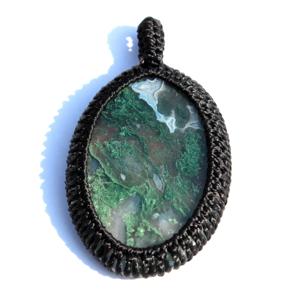Colgante de cabujón de ágata musgosa Unisex, envoltura de macramé de forma ovalada con piedra de cuarzo de cristal plateado, estilo religioso, fiesta, uso diario - Product Image 2