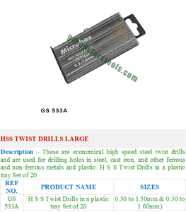 GREEN STARS SA PVT LTD Forets hélicoïdaux HSS Large GS 533A Outils de bijouterie d'Inde - Product Image 2