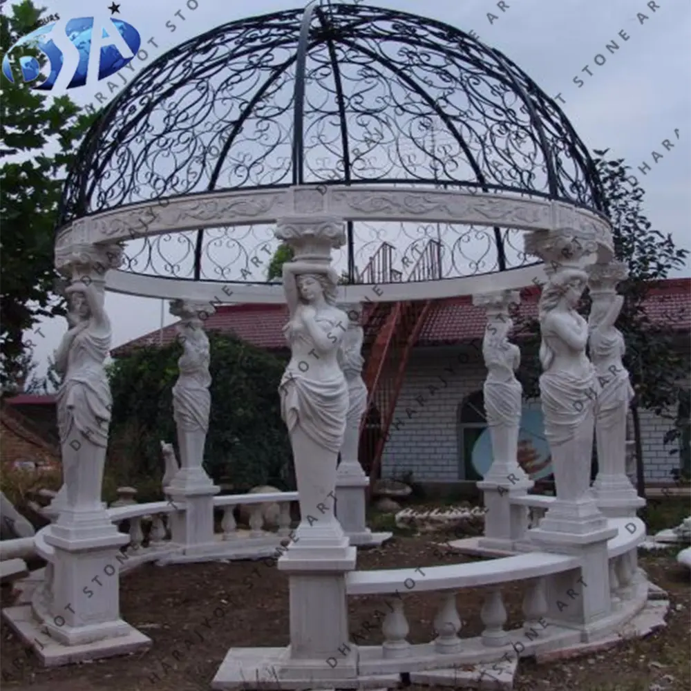 Gazebo de mármol Sanctuary para jardín, material 100% natural, tallado a mano, Simple y hermoso