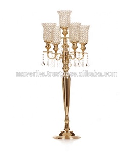 Candelabro de cristal dorado, 5 brazos, centro de mesa de cristal, Metal, aluminio, bodas y decoración del hogar, centro de mesa hecho a mano - Product Image 2