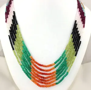 Handmade phong cách cổ điển 7 Strand vòng cổ với tự nhiên đa đá quý mặt rondelle hạt đầy màu sắc đồ trang sức thời trang bán buôn - Product Image 1