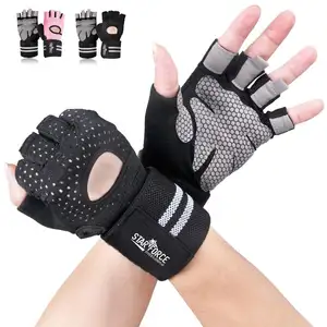 1Pair Men Black PU Leather Weight Lifting Gym Gloves Workout Wrist Wrap Sports Exercise Training Fitness