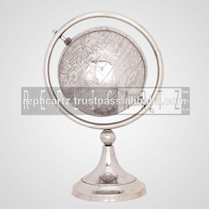 Antique Decorative Aluminum World Globe | Vintage Desktop Globe for Education | Metal <b>Desk</b> Accessory Home Office Decor Classic - Product Image 2