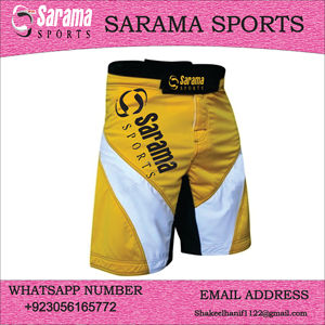 กางเกงขาสั้น MMA แบบสั่งทำสีขาวและสีเหลือง - Product Image 2