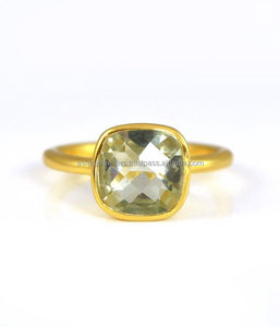 Green <b>Amethyst</b> Quartz Gemstone <b>rings</b> in 925 Sterling Silver Beautiful handmade <b>Gold</b> Plated Fashion Jewelry - Product Image 1