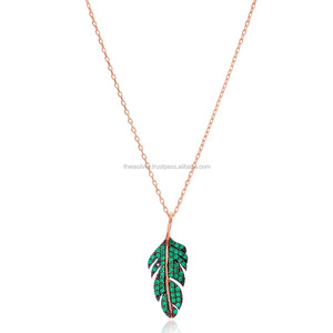 Collier pendentif fait à la main en argent Sterling, pendentif en forme de feuille de Zircon, bijoux élégants, vente en gros - Product Image 1