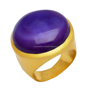 Bague vintage ajustable en améthyste pour femme, anneau en argent et or, bijoux faits à la main - Product Image 1