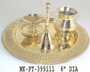 ทองเหลือง Puja Thali ชุดการออกแบบโลหะที่ดีที่สุดผลิตภัณฑ์ตกแต่งบ้านเงาขัดตกแต่งอาหารที่ให้บริการจาน - Product Image 3