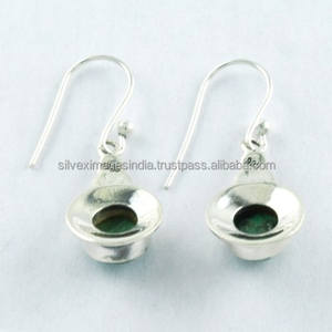 Boucles d'oreilles en argent sterling 925 faites à la main avec pierre de malachite au design cool Style mignon pour cadeau de fête de mariage fournisseur indien - Product Image 4