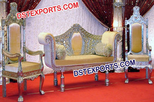 Muebles tallados de plata real, conjunto de mobiliario elegante de escenario de boda, trono, silla y sillas - Product Image 4