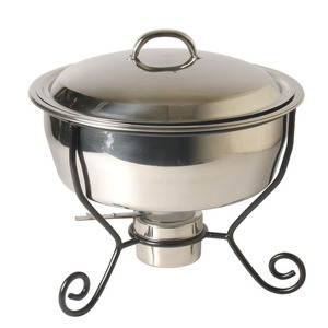 Round Chafing Dish Handmade <b>Silver</b> Stainless Steel With Black Food Warmer <b>Top</b> Selling Cheap Price - Product Image 1