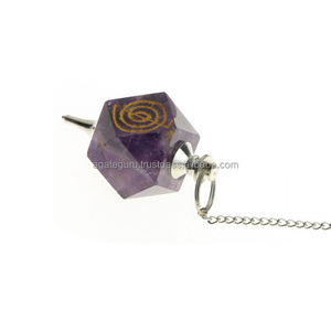 Pendule en agate hexagonale de guérison Pierre précieuse naturelle avec motif Chakra Pendentif mascotte 7 Chakra Artisanat en pierre semi-précieuse - Product Image 1