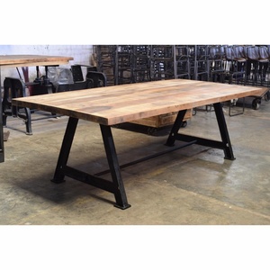 Mesa de comedor de madera maciza Industrial moderna Base de hierro fundido de alta calidad Altura ajustable Hogar Hotel Oficina Restaurante-Antiguo - Product Image 1