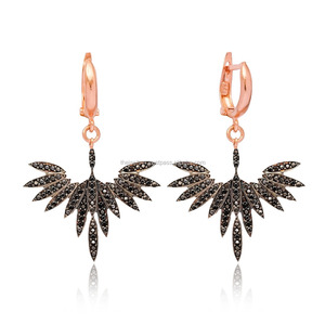 Pendientes de plata de ley 925 con diseño de Fénix, joyería hecha a mano, turca, de circón negro, venta al por mayor - Product Image 1