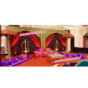 Mehandi-telón de fondo para escenario de boda, telón bordado de templo indio para escenario, decoración de escenario de boda india - Product Image 1