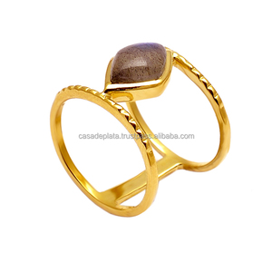 Anillo de piedras preciosas de labradorita de cabina Marquesa, anillo de doble banda de Plata de Ley 925 con anillo de ajuste de bisel chapado en oro para regalo de boda - Product Image 4