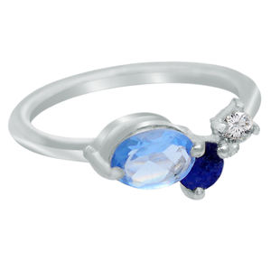 Anillos de Plata de Ley 925 con corte redondo y ovalado Chapado en plata Calcedonia azul Zafiro azul Ajuste de punta de piedra preciosa Anillo clásico. - Product Image 1
