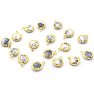 Dendritic <b>Opal</b> Round Shape 925 Sterling Silver Bezel <b>Gold</b> Plated Pendant Handmade Jewelry Making - Product Image 1