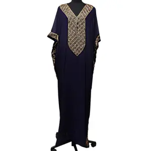fashionable designer beaded islamic abaya v-neckline half sleeves ankle length Georgette fabric Dubai women jalabiya wedding